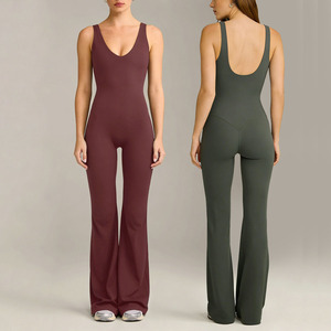 Combinaison de sport moulante à jambes évasées personnalisée, tenue de sport <span class=keywords><strong>nude</strong></span>, combinaison de yoga, body pour femmes - Product Image 1