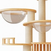 Arbre à chat multi-niveaux en bois avec poteau à gratter en sisal, bol en acrylique, perchoir, panier en osier, grande tour d'escalade, mobilier d'intérieur