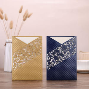 Carte d'<span class=keywords><strong>invitation</strong></span> de mariage coupée au Laser or et bleu marine carte de vœux décoration d'<span class=keywords><strong>invitation</strong></span> de mariage personnalisée gratuite - Product Image 1