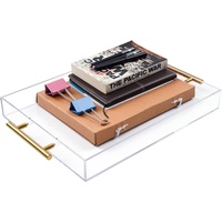 Jihong – Ensemble de plateaux jetables en acrylique de luxe moderne, transparents, carrés, avec poignée dorée, design multifonctionnel