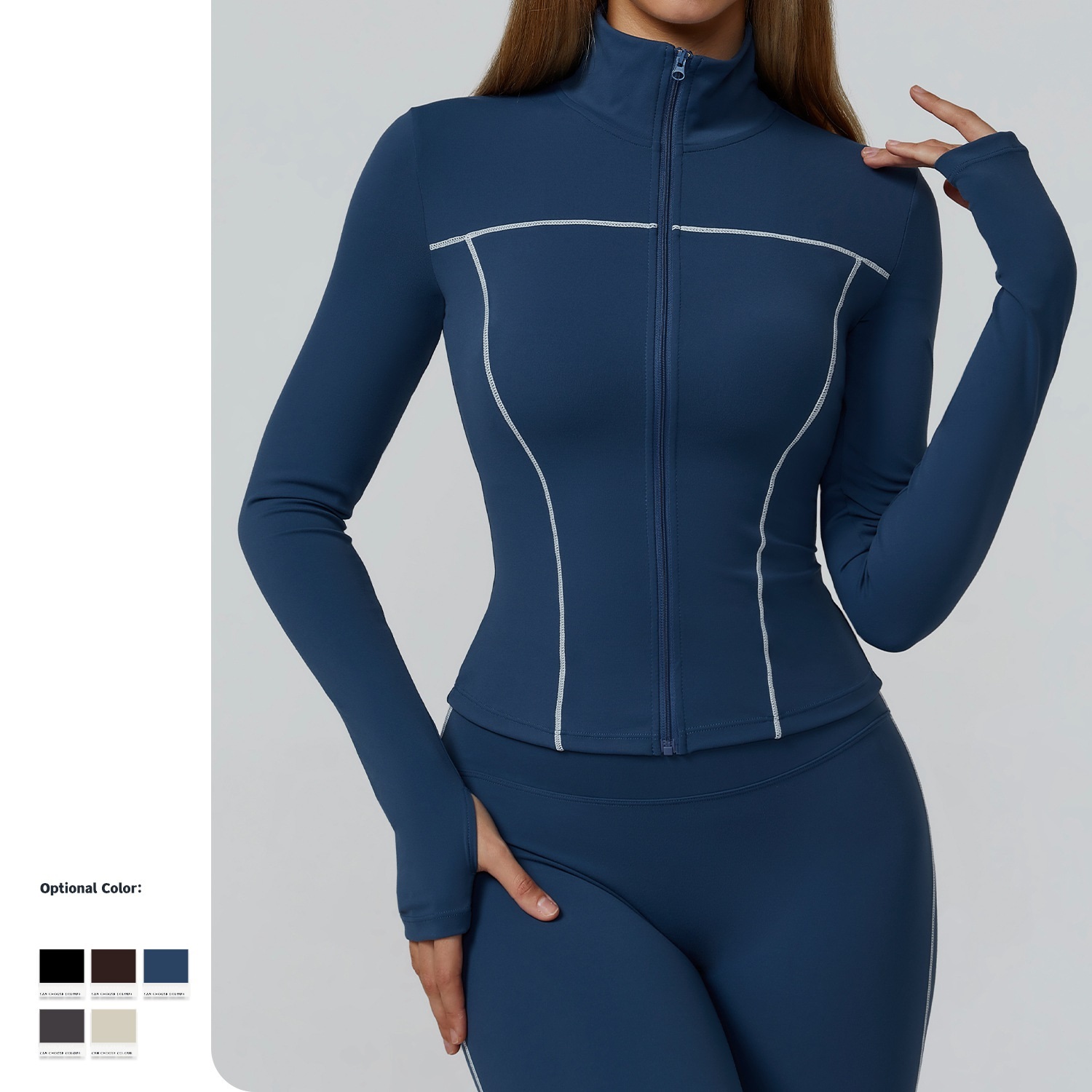 High Neck Cool Feeling Color Full Zipper Contrast Tights Slim Yoga Tops Windproof Breathable Running Jacket