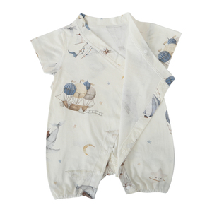 Combinaisons écologiques personnalisées 100% coton pur à <span class=keywords><strong>manches</strong></span> <span class=keywords><strong>courtes</strong></span> avec boutons latéraux <span class=keywords><strong>croisés</strong></span> pour bébés garçons et filles pour dormir - Product Image 1