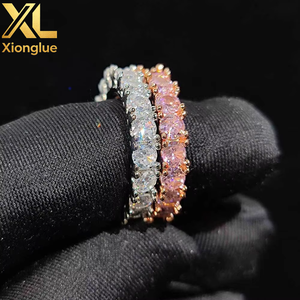 แหวนเพชรเทนนิสแบบแถวเดียว ประดับเพชร CZ ระยิบระยับ สไตล์ฮิปฮอป สีทอง สำหรับผู้ชายและผู้หญิง - Product Image 3