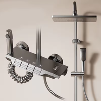 Ensemble de douche moderne 4 poignées en aluminium poli chromé thermostatique avec jet pluie et cartouche céramique pour hôtels