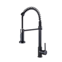 Robinet de cuisine moderne en acier inoxydable noir mat avec douchette extractible à ressort et bec haut à arc unique