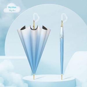 Parapluie droit classique semi-automatique à double usage pour femme, en vinyle noir dégradé, avec protection solaire, idéal pour les cadeaux d'affaires - Product Image 1