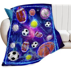 Blue Sports Stars Ball <b>Flannel</b> Blanket Throw Blanket Nap Blanket Skin Friendly Reversible for Bedroom Living Room Custom Print - Product Image 6