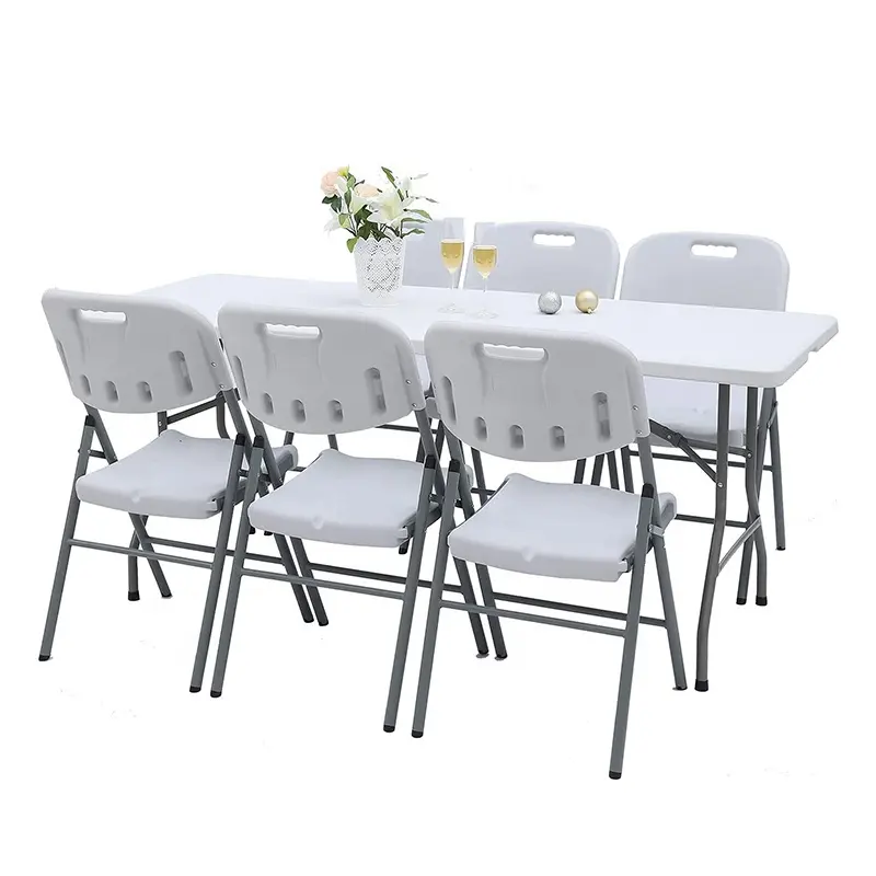 도매 화이트 접는 의자 웨딩 파티 접는 플라스틱 의자 캠핑 접이식 테이블과 의자 세트