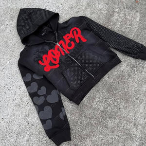 ผ้าฝ้าย100% บ็อกซี่ซีดจางโอเวอร์ไซส์ผ้าเฟรนช์เทอร์รี่มีซิปขึ้นลายพิมพ์ DTG สไตล์วินเทจ Y2k ตามสั่ง - Product Image 1