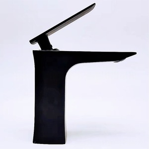 Robinet de lavabo noir monotrou à levier unique, avec valve en céramique, en laiton, design contemporain, à poser sur le comptoir - Product Image 1