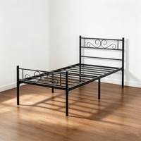 Sommier de lit moderne en acier avec plateforme, réglable, taille double, montage facile, avec tête de lit, pour chambre d'hôtel et d'appartement, anti-grincement