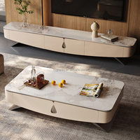 Meubles de maison de luxe fantaisie support de télévision en marbre couleur naturelle dessus en bois Table basse support de télévision avec pieds en métal
