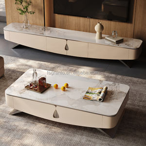 Meubles de maison de luxe fantaisie support de télévision en marbre couleur naturelle dessus en bois Table basse support de télévision avec pieds en métal - Product Image 3