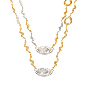<span class=keywords><strong>Collar</strong></span> de Perlas y Circonitas Marquise con Diseño Nuevo 2026, Cadena de Acero Inoxidable Texturizada, Joyería Elegante para Mujer, Venta al por Mayor - Product Image 1