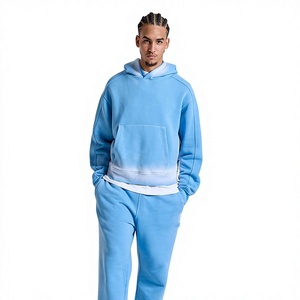 Sweat-shirt à capuche oversize pour homme, bleu clair uni, en molleton de coton, coupe décontractée, automne, manches classiques, avec poches - Product Image 1