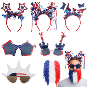 Pafu Ensemble de 7 accessoires patriotiques du 4 juillet, bandeaux rouge, blanc et bleu, lunettes de soleil, <span class=keywords><strong>barbe</strong></span>, décoration de fête sur le thème de la fête de l'indépendance des États-Unis - Product Image 1