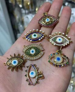 Tùy Chỉnh Tự Làm Tôn Giáo Năng Lượng Bảo Vệ Hamsa Mắt Tay Mặt Dây Chuyền Charms CZ Men Drop Mắt May Mắn Charms - Product Image 3