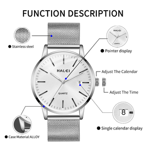 Envío Directo HALEI Nuevo Reloj de Cuarzo Original con Correa de Malla de Acero Inoxidable, Diseño Minimalista, Visualización de Fecha Analógica, Movimiento Japonés - Product Image 4