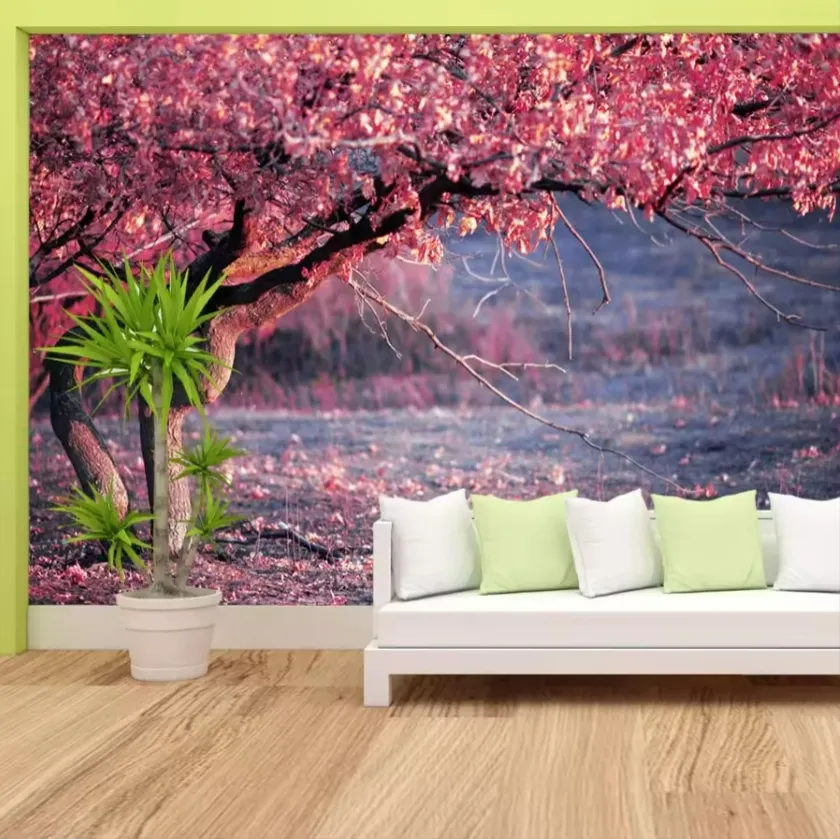 거실 TV 배경 벽 벽화 디자인 장식에 대한 사용자 정의 이동식 나무 벽화 벚꽃 배경 화면