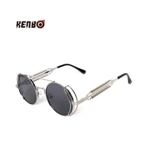 Kenbo Black Round Retro Full rim Frame Metal decoration Punk Sunglasses Men 2020