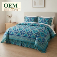 Parure de lit brodée motif carreaux marocains 4 pièces, housse de couette matelassée à volants en microfibre, personnalisable OEM pour maison et hôtel