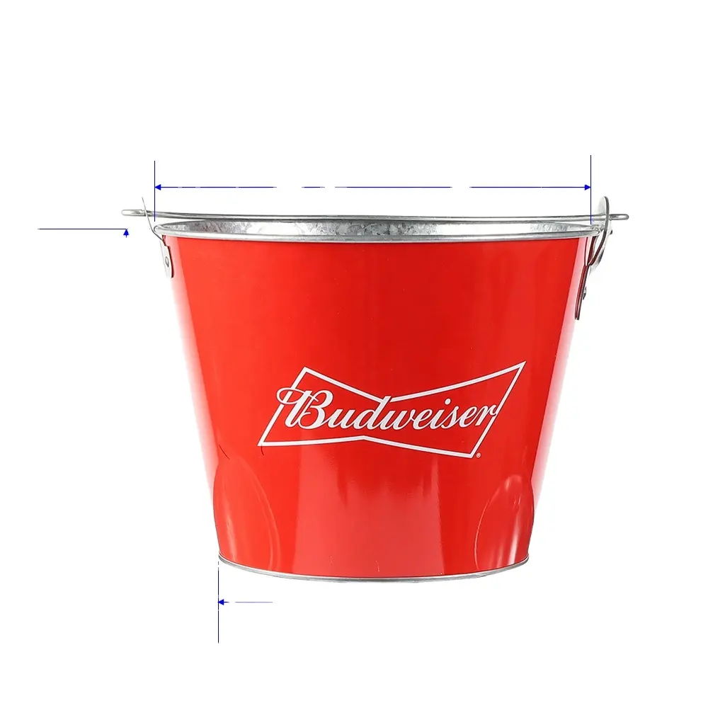Wholesale Custom Logo Printed 5L 8L Galvanized Metal Beer Beverage Budweiser Iron Tin Ice bucket