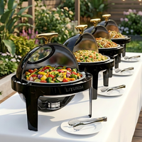 LIYUNDA Plat de service rond classique à couvercle roulant, en acier inoxydable argenté de luxe, 6L, équipement de maintien au chaud et de maintien au frais pour la restauration