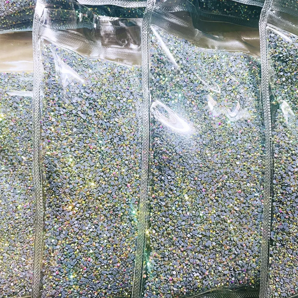 Grosir 1KG kemasan jumlah besar kristal AB Hotfix kaca Rhinestones SS6 SS10 SS16 SS20 batu belakang datar digunakan untuk pakaian