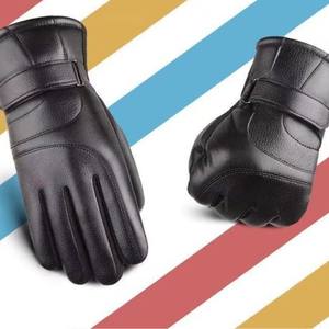Gants de moto en cuir pour hommes, noirs, taille unique, imperméables, coupe-vent, doublés polaire, compatibles écran tactile - Product Image 1