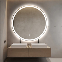 Miroir de salle de bain LED rond moderne en alliage d'aluminium, éclairage frontal, bord givré, miroir de maquillage intelligent illuminé pour hôtel et décoration intérieure
