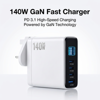 Chargeur rapide GaN 140W PD3.1 avec affichage numérique, adaptateur secteur USB-C PD USB-A QC pour ordinateur portable de jeu, téléphone, tablette, logo personnalisé OEM