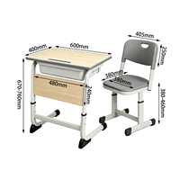 Klassenzimmermöbel Höhenverstellbares Schreibtisch- und Stuhl-Set Holzmaserung Tischplatte Ergonomischer Schülertisch Einzelsitzer CE IOS