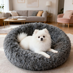 <span class=keywords><strong>Cuccia</strong></span> Rotonda <span class=keywords><strong>per</strong></span> Cani Moderna e Resistente, Anti-Ansia, in Peluche Bianco Lungo, Lavabile, Morbida, in Finta Pelliccia, <span class=keywords><strong>per</strong></span> Interni - Product Image 2