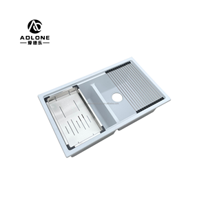 อ่างล้างจานสองชั้นทำจากหินแกรนิตสีขาวพร้อมก๊อกน้ำคุณภาพระดับพรีเมียมสำหรับห้องครัวของคุณ - Product Image 6