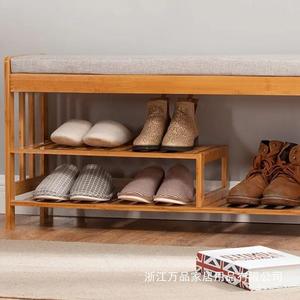 Bamboo Shoe Changing Stool With <b>Cushioned</b> Bench And <b>Storage</b> Rack 90X30X50 Cm For Entryway Use - Product Image 3