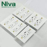 Prises murales Niva American Standard en laiton massif avec interrupteur USB Type-C, panneau en laiton antique, prise américaine