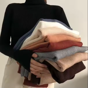 Pull tricoté d'hiver pour femme, haut à manches longues, col roulé, basique, vêtements pour femme, pulls - Product Image 1