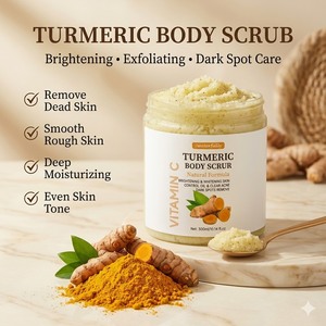 Gommage corporel exfoliant au curcuma pour éliminer les peaux mortes, vitamine C, taches brunes, éclaircissant, pour une peau éclatante, zone du bikini et aisselles - Product Image 3