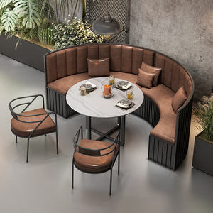 Solución Integral para Restaurantes: Juego de Mesa de Mármol Sintético con Asientos Curvos Modulares para Proyectos de Hostelería, Sofá para Cabinas - Product Image 2