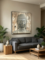 Figure de Bouddha murale, peinture décorative sur toile avec impression numérique 6 couleurs, encre à base d'eau, art encadré