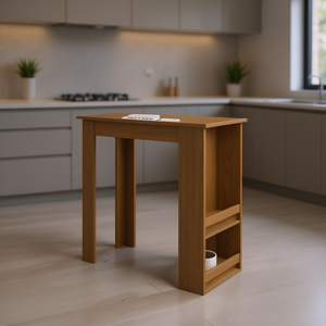 Modern Brown Engineered Wood <b>Bar</b> <b>Table</b> <b>With</b> <b>Storage</b> For Kitchens And Living Spaces - Product Image 2