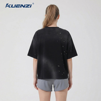 T-shirts pour femmes Kuenzi 100% coton 280GSM, poids lourd, doux, durables, blancs, délavés, effet éclaboussures d'encre, style hip-hop, streetwear