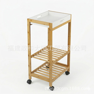 Carrito de cocina de bambú Nan de 3 niveles con ruedas, estante de almacenamiento portátil para refrigerios y uso en la cocina - Product Image 1