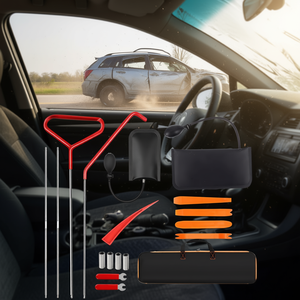 Kit d'outils d'urgence 18 pièces en acier inoxydable avec crochet de déverrouillage de voiture, clé de sécurité airbag et plaque de déclenchement pour le sauvetage de véhicules - Product Image 2