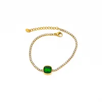 Bracelet chaîne ajustable en acier inoxydable, zircon vert émeraude entièrement pavé, plaqué or, bijoux de mode pour femme, cadeau de fête