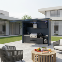 Meubles de cuisine extérieurs préfabriqués, station barbecue modulaire en acier inoxydable avec toit et plan de travail pour usage commercial