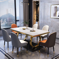 Hanyee 2025, juego de mesa de comedor moderno de acero inoxidable, llegada dorada, muebles de piedra sinterizada para comedor, nuevo estilo minimalista