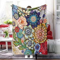 Couverture en flanelle florale bohème, super douce, luxueuse, colorée, mandala, pour chambre à coucher, canapé, sieste, toutes saisons, vente en gros d'usine
