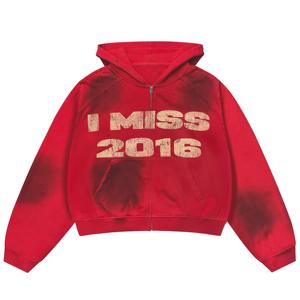 Sudadera con capucha y cremallera para hombre, de alta calidad, con diseño especializado, estampado frontal, efecto desgastado, estilo streetwear oversize personalizado - Product Image 1