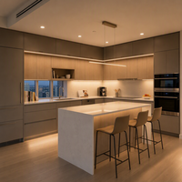 Armoire de cuisine à assembler soi-même, armoires de cuisine modernes bicolores en kit avec îlot de cuisine en pierre de quartz blanche